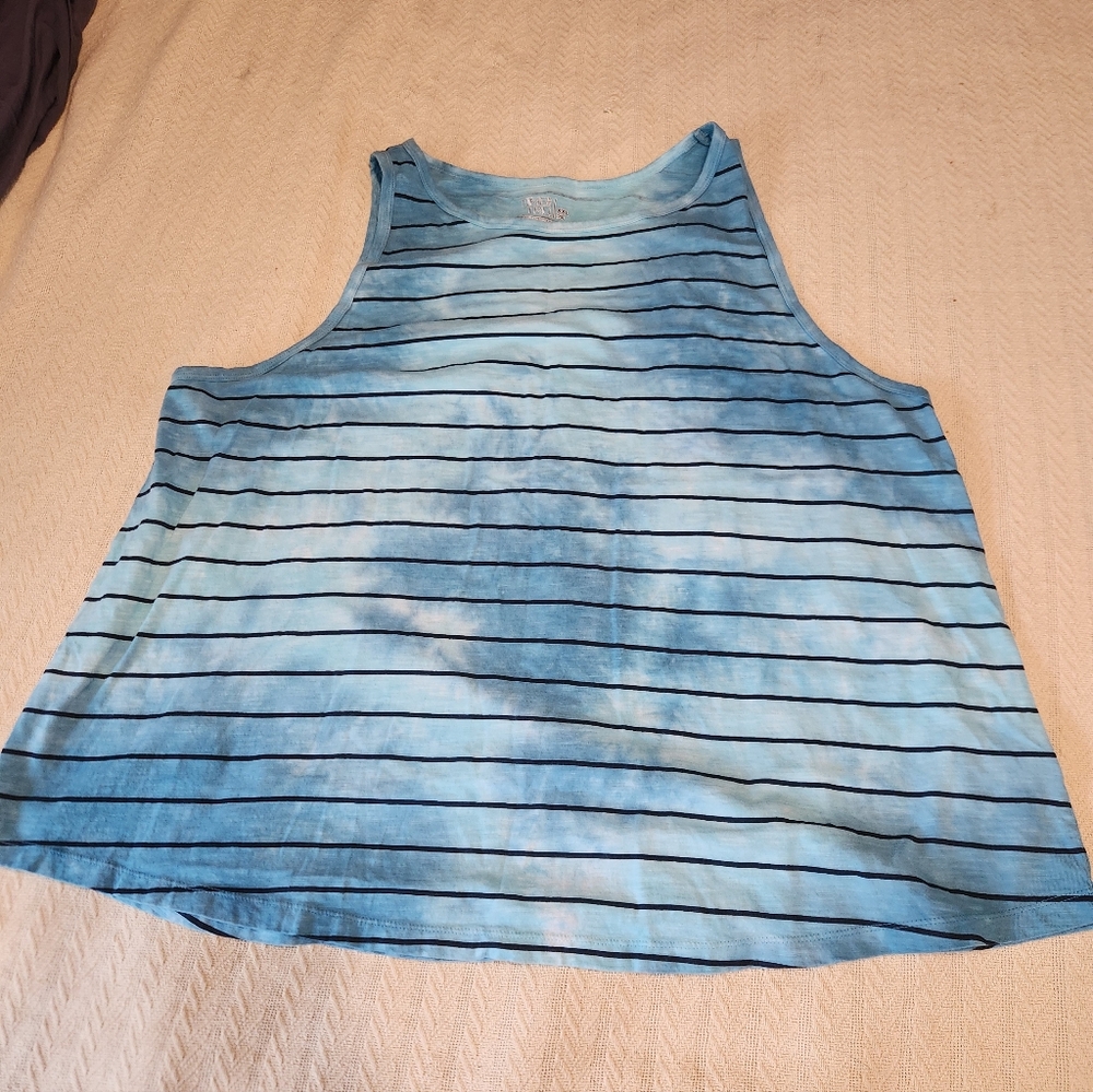 Time and Tru Blue Tie-Dye Striped Tank Top